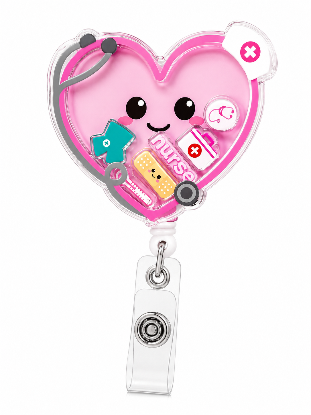 Pink Nurse Shaker Badge Reel