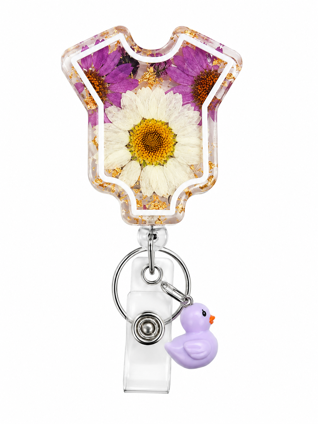 Pink Purple Dried Flower NICU Badge Reel