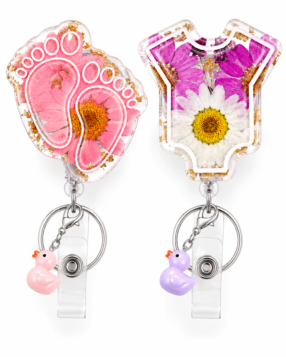 Pink Purple Dried Flower NICU Badge Reel