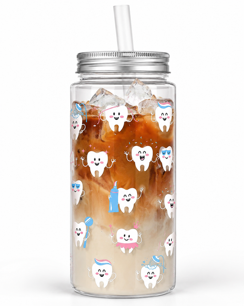 Dental Tooth Glass Can Tumbler with Lid & Straw | Cute Dental Assistant Cup | Dentist Gift
